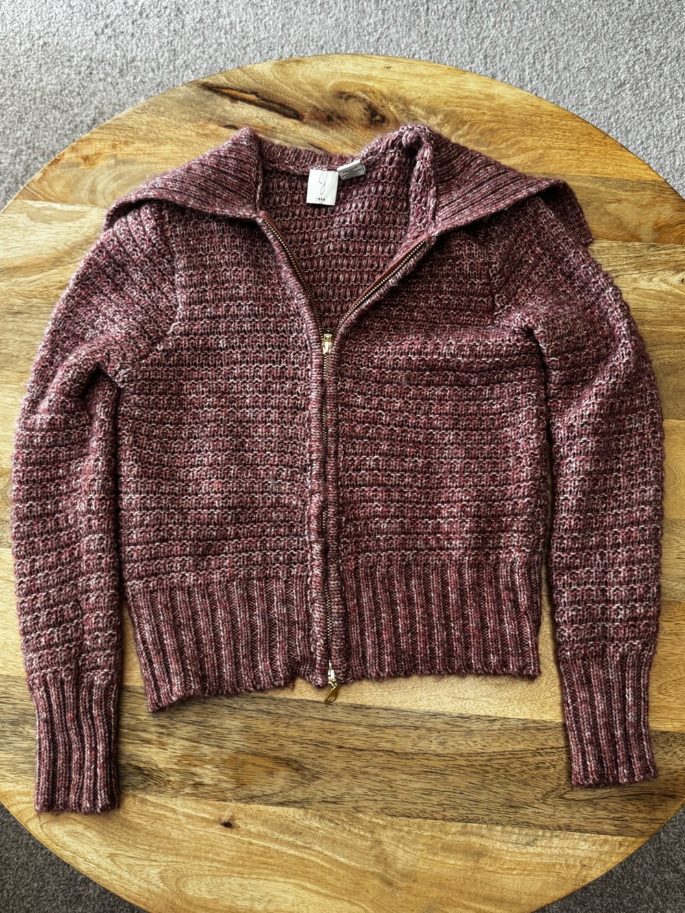 Joie Marled Mauve Zip-Front Chunky Knit Cardigan